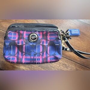 Coach Plaid Wristlet in Blue and Pink